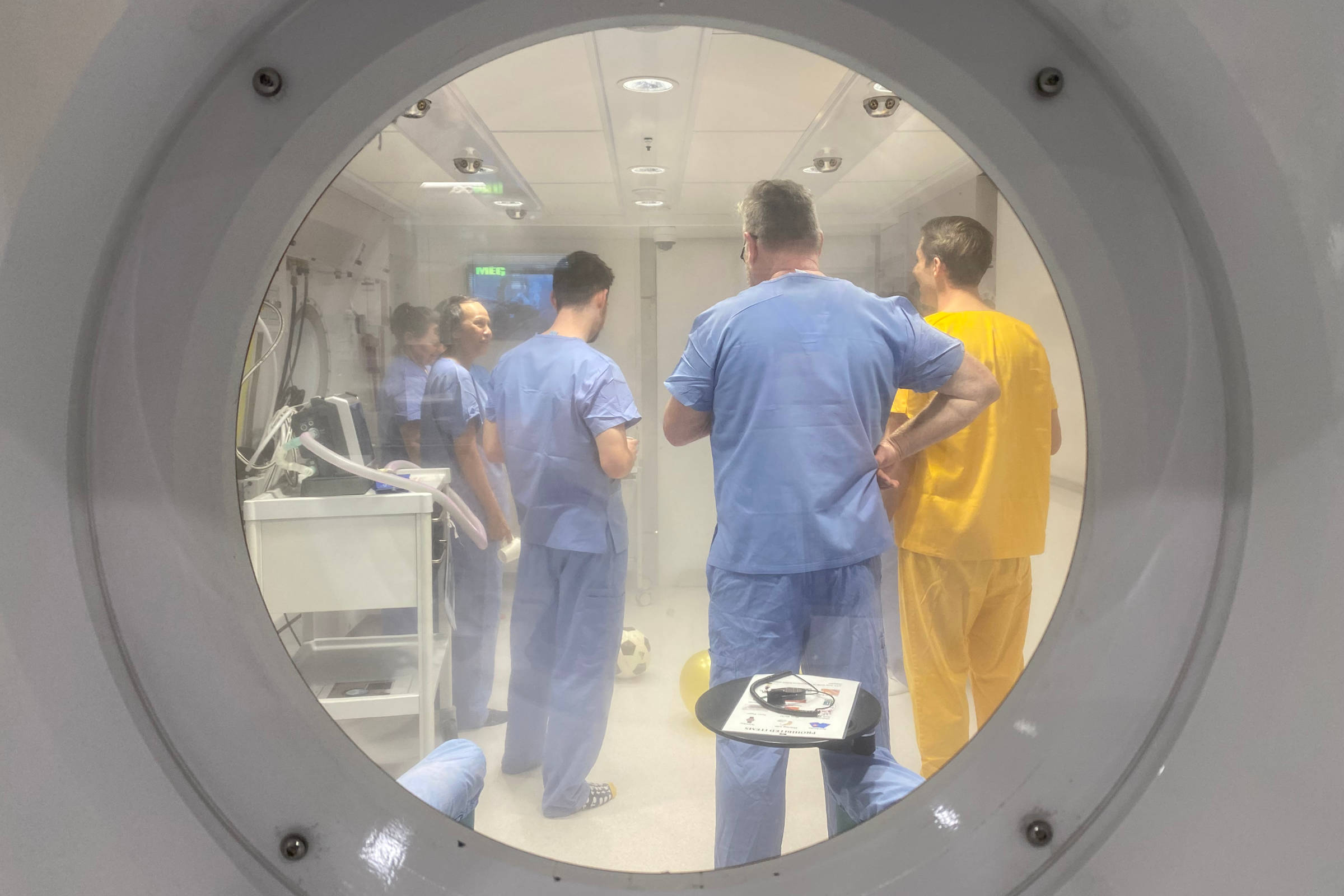 Participants of the Humans in Space course exploring hyperbaric physiology at the Department of Diving and Hyperbaric Medicine at the Royal Hobart Hospital. Photo: Dr John Cherry.