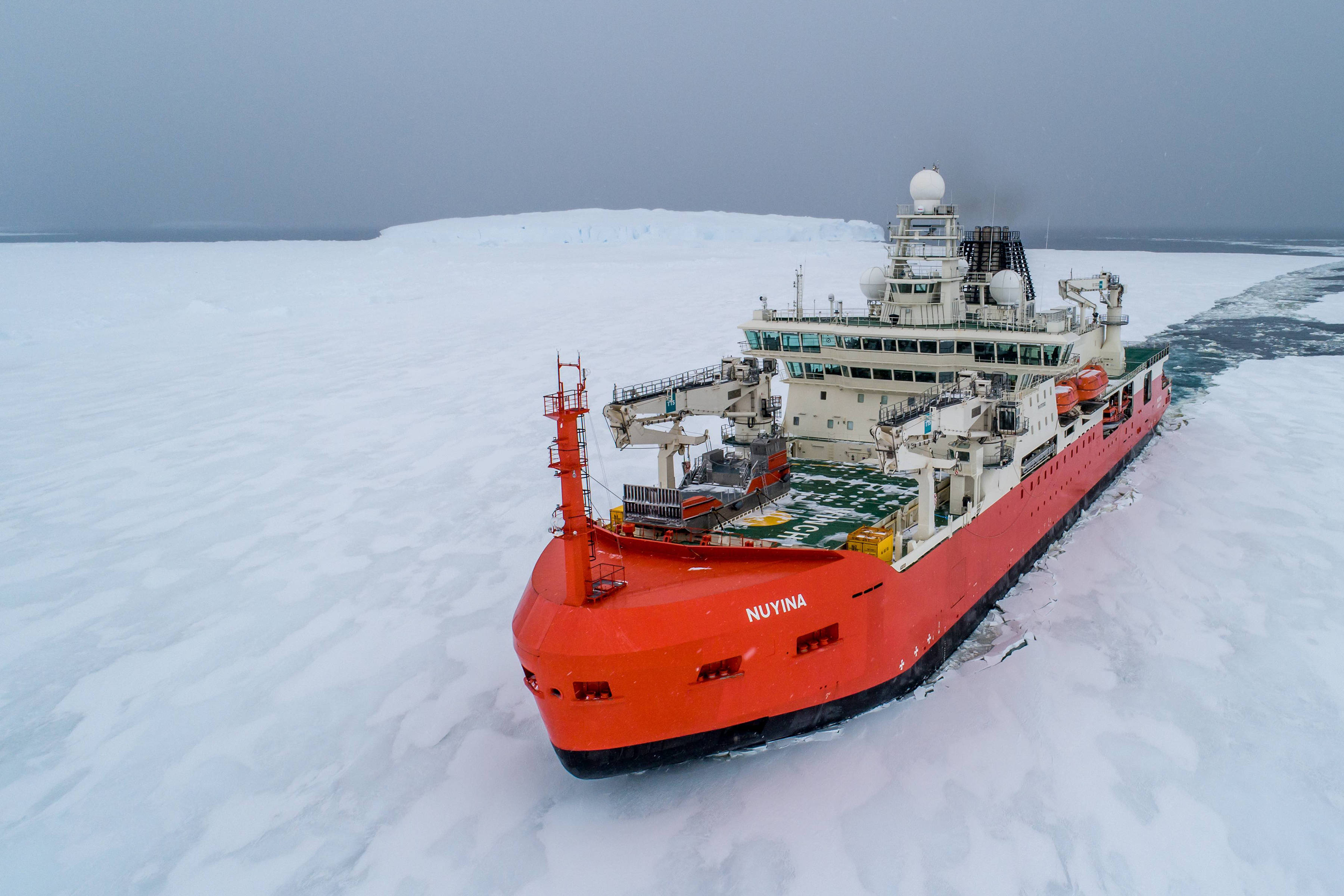 Ship RSV Nuyina in icy waters. Photo: Pete Harmsen / AAD.